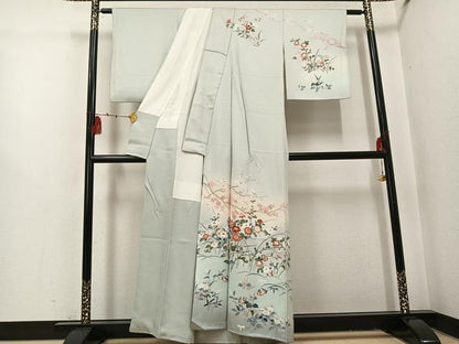 平和屋着物●訪問着　鴛鴦草花文　正絹　逸品　AABI0549ph