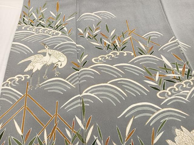 平和屋着物●訪問着　立波群れ鳥笹文　金彩　正絹　逸品　AABI0554ph