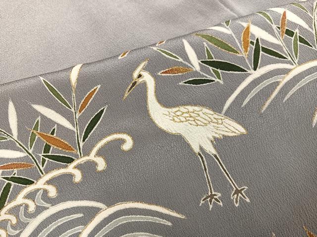 平和屋着物●訪問着　立波群れ鳥笹文　金彩　正絹　逸品　AABI0554ph