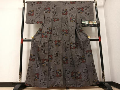 平和屋着物●本場大島紬　一元絣　雪輪草花文　国本商店謹製　証紙付き　正絹　逸品　未使用　AABI0555ph