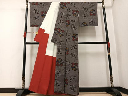 平和屋着物●本場大島紬　一元絣　雪輪草花文　国本商店謹製　証紙付き　正絹　逸品　未使用　AABI0555ph
