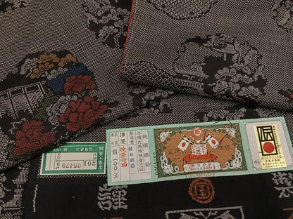 平和屋着物●本場大島紬　一元絣　雪輪草花文　国本商店謹製　証紙付き　正絹　逸品　未使用　AABI0555ph