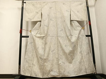 平和屋着物●本場大島紬　白大島　カタス7マルキ　唐草文　正絹　逸品　AABI0556ph