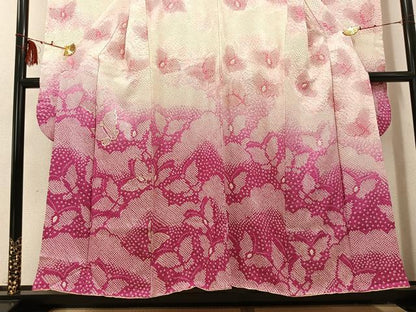 平和屋着物●豪華振袖　駒刺繍　絞り　舞蝶文　暈し染め　正絹　逸品　AABI0559ph