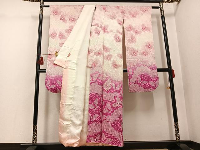 平和屋着物●豪華振袖　駒刺繍　絞り　舞蝶文　暈し染め　正絹　逸品　AABI0559ph