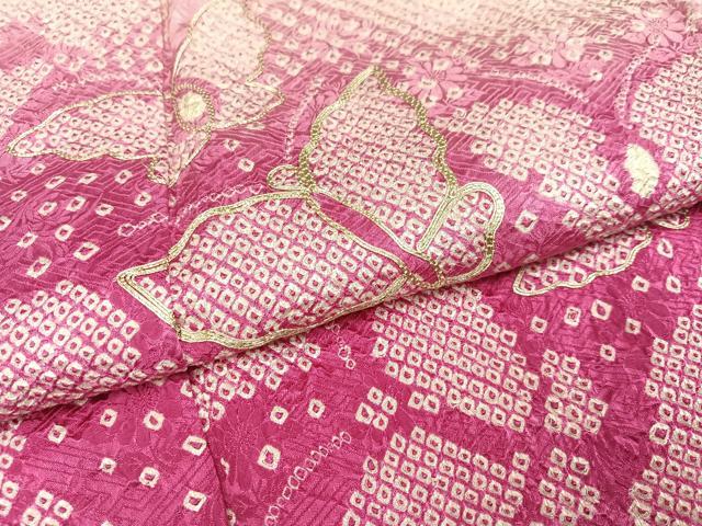 平和屋着物●豪華振袖　駒刺繍　絞り　舞蝶文　暈し染め　正絹　逸品　AABI0559ph