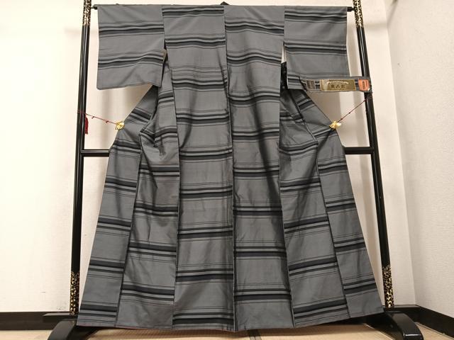 平和屋着物●黄八丈　紬　手染　横段文　証紙付き　正絹　逸品　AABI0560ph
