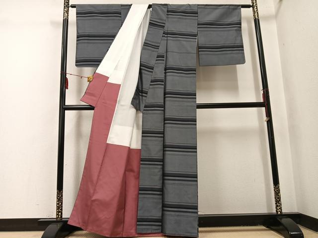 平和屋着物●黄八丈　紬　手染　横段文　証紙付き　正絹　逸品　AABI0560ph