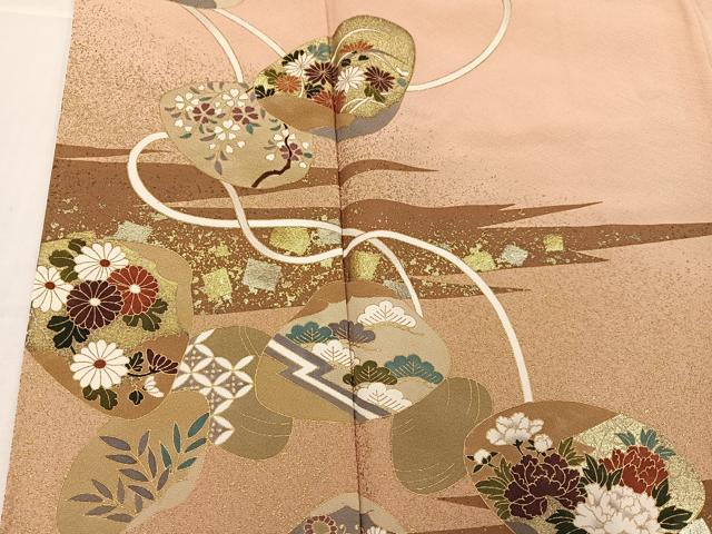 平和屋着物●訪問着　作家物　貝合わせ草花文　金彩　正絹　逸品　未使用　AABI0563ph