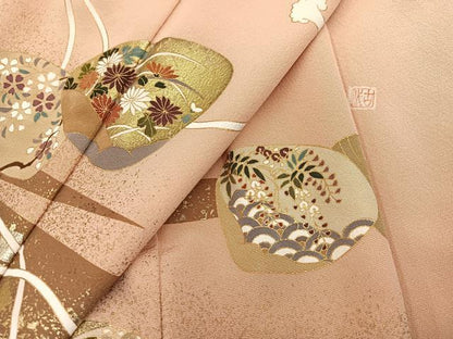 平和屋着物●訪問着　作家物　貝合わせ草花文　金彩　正絹　逸品　未使用　AABI0563ph