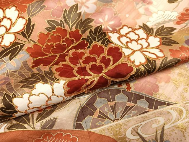 平和屋着物○豪華振袖 駒刺繍 檜扇花蝶文 金彩 正絹 逸品