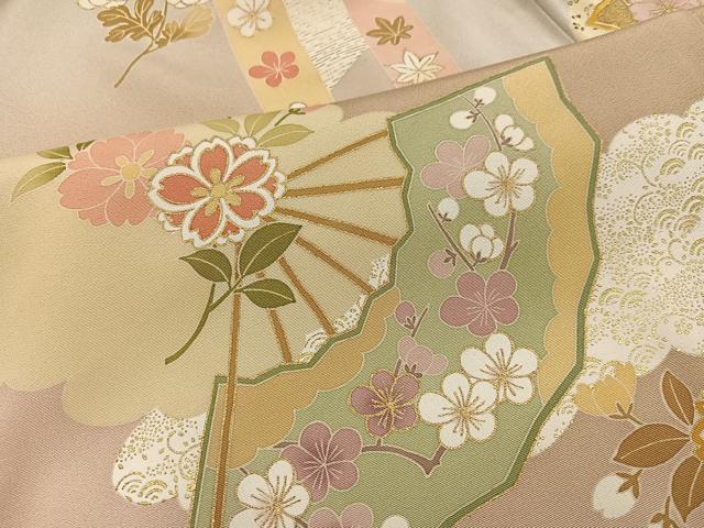平和屋着物●訪問着　友禅　駒刺繍　扇面花文　暈し染め　金彩　正絹　逸品　未使用　AABI0567ph