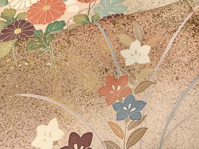 平和屋着物●訪問着　作家物　駒刺繍　地紙草花文　金彩　正絹　逸品　AABI0569ph