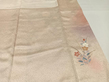 平和屋着物●訪問着　作家物　駒刺繍　地紙草花文　金彩　正絹　逸品　AABI0569ph