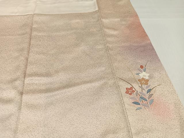 平和屋着物●訪問着　作家物　駒刺繍　地紙草花文　金彩　正絹　逸品　AABI0569ph