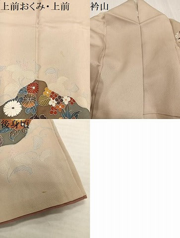 平和屋着物●訪問着　友禅　刺繍　草花文　正絹　逸品　AABI0571ph