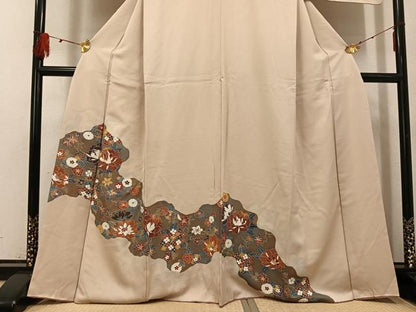 平和屋着物●訪問着　友禅　刺繍　草花文　正絹　逸品　AABI0571ph