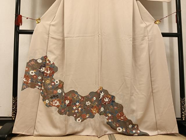 平和屋着物●訪問着　友禅　刺繍　草花文　正絹　逸品　AABI0571ph
