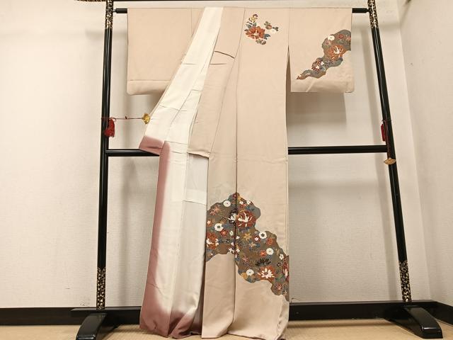 平和屋着物●訪問着　友禅　刺繍　草花文　正絹　逸品　AABI0571ph