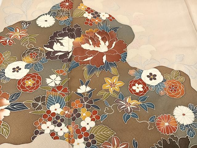 平和屋着物●訪問着　友禅　刺繍　草花文　正絹　逸品　AABI0571ph