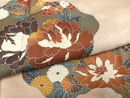 平和屋着物●訪問着　友禅　刺繍　草花文　正絹　逸品　AABI0571ph
