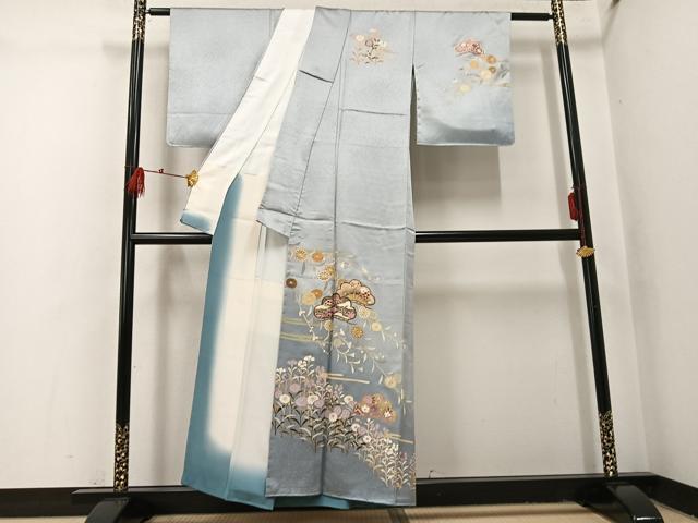 平和屋着物●訪問着　草花文　暈し染め　金銀彩　正絹　逸品　AABI0575ph