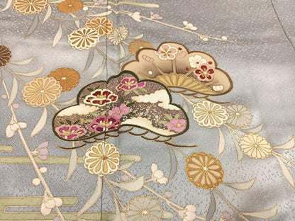 平和屋着物●訪問着　草花文　暈し染め　金銀彩　正絹　逸品　AABI0575ph