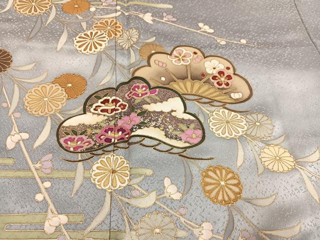 平和屋着物●訪問着　草花文　暈し染め　金銀彩　正絹　逸品　AABI0575ph