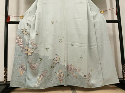 平和屋着物●訪問着　作家物　草花文　金彩　正絹　逸品　未使用　AABI0577ph