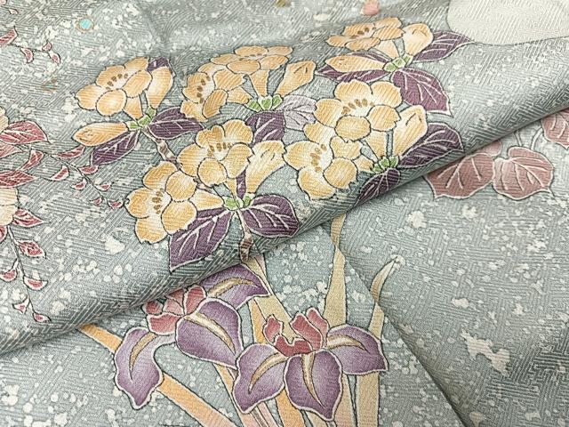 平和屋着物●訪問着　作家物　草花文　金彩　正絹　逸品　未使用　AABI0577ph