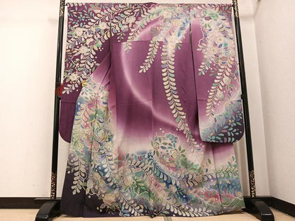 平和屋着物●豪華振袖　辻が花　暈し染め　金彩　銀通し地　正絹　逸品　AABI0578ph