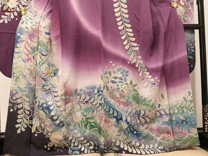 平和屋着物●豪華振袖　辻が花　暈し染め　金彩　銀通し地　正絹　逸品　AABI0578ph