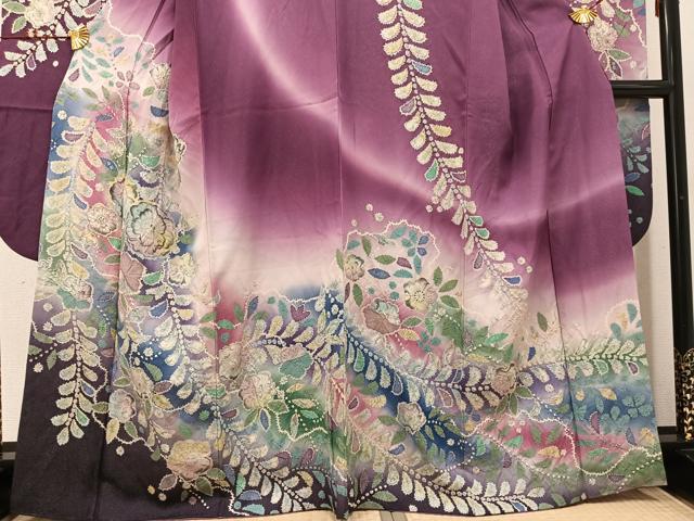 平和屋着物●豪華振袖　辻が花　暈し染め　金彩　銀通し地　正絹　逸品　AABI0578ph