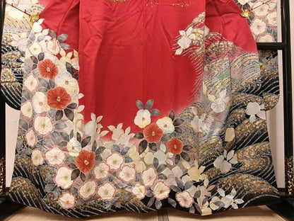 平和屋着物●豪華振袖　絞り　立波花文　暈し染め　金彩　正絹　逸品　AABI0579ph