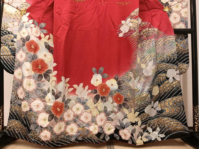 平和屋着物●豪華振袖　絞り　立波花文　暈し染め　金彩　正絹　逸品　AABI0579ph