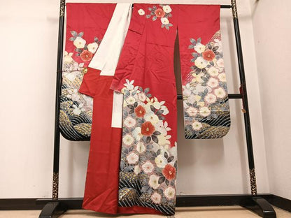 平和屋着物●豪華振袖　絞り　立波花文　暈し染め　金彩　正絹　逸品　AABI0579ph