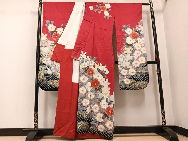 平和屋着物●豪華振袖　絞り　立波花文　暈し染め　金彩　正絹　逸品　AABI0579ph