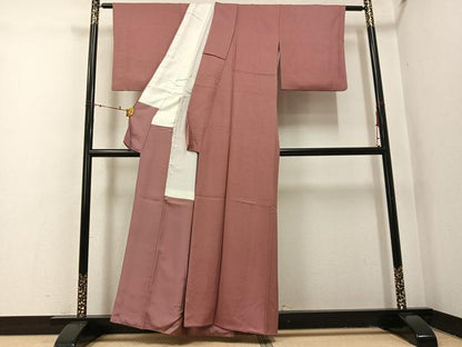 平和屋着物●上質な色無地　堅牢染　蘇芳香色　反端付き　正絹　逸品　AABI0580ph