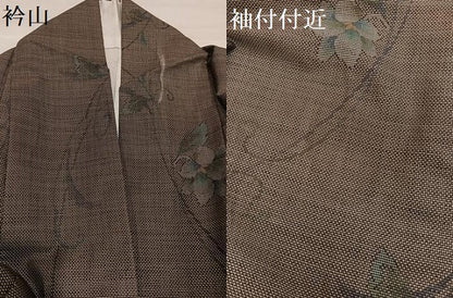 平和屋着物●本場大島紬　古代純泥染　カタス7マルキ　草花文　住友栄山作　やまと誂製　証紙付き　正絹　逸品　AABI0581ph