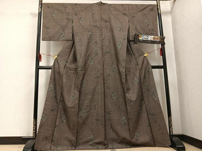 平和屋着物●本場大島紬　古代純泥染　カタス7マルキ　草花文　住友栄山作　やまと誂製　証紙付き　正絹　逸品　AABI0581ph