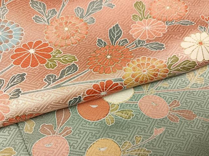 平和屋着物●訪問着　枝花文　暈し染め　三越扱い　丹後ちりめん　反端付き　正絹　逸品　AABI0582ph