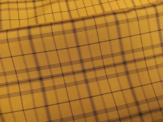 平和屋着物●黄八丈　紬　綾織　格子　正絹　逸品　AABI0584ph
