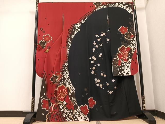 平和屋着物●豪華振袖　駒刺繍　梅桜文　金彩　正絹　逸品　AABI0588ph
