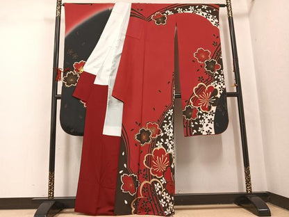 平和屋着物●豪華振袖　駒刺繍　梅桜文　金彩　正絹　逸品　AABI0588ph