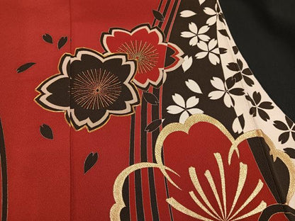 平和屋着物●豪華振袖　駒刺繍　梅桜文　金彩　正絹　逸品　AABI0588ph