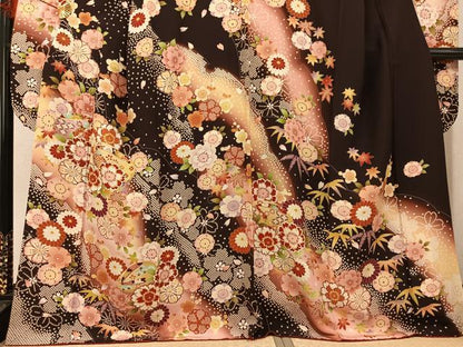 平和屋着物●豪華振袖・長襦袢(無双仕立て)セット　刺繍　草花　草履　暈し染め　金彩　半衿刺繍　正絹　逸品　AABI0590ph