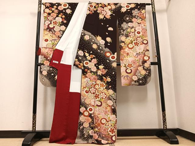 平和屋着物●豪華振袖・長襦袢(無双仕立て)セット　刺繍　草花　草履　暈し染め　金彩　半衿刺繍　正絹　逸品　AABI0590ph