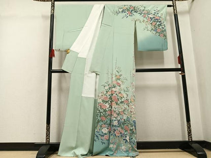 平和屋着物●高級染元　粋峰　林芳夫　京加賀友禅　訪問着　枝花文　暈し染め　正絹　逸品　AABI0593ph