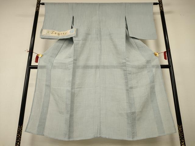 平和屋着物＊夏物　本場小千谷ちぢみ　千草鼠色　証紙付き　麻　逸品　AABI0602jd