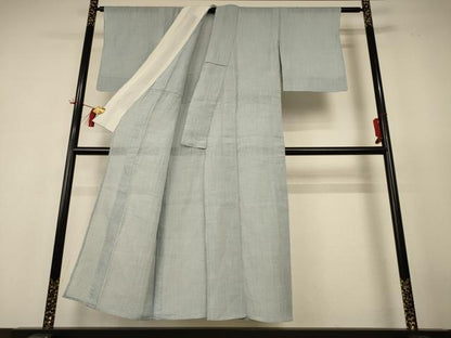 平和屋着物＊夏物　本場小千谷ちぢみ　千草鼠色　証紙付き　麻　逸品　AABI0602jd
